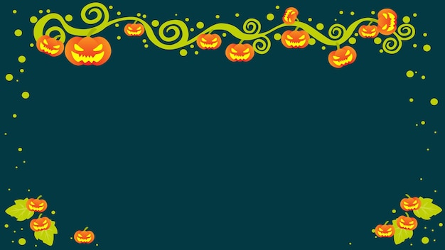 Vector cartoon halloween background wallpaper, decorative border with pumpkin and vine grass design