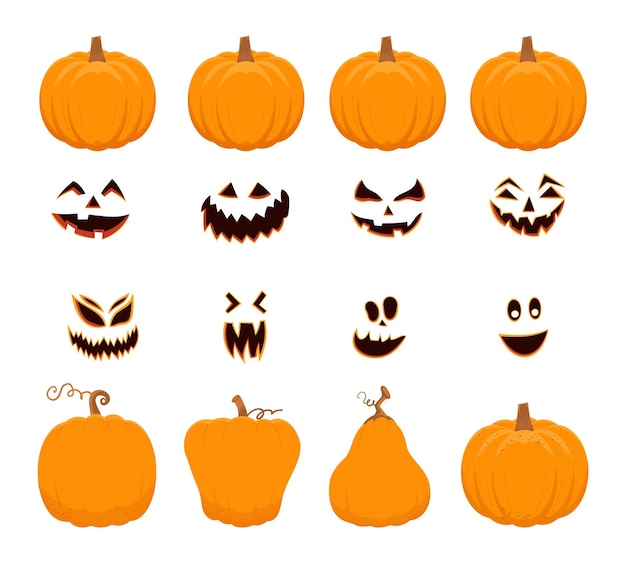 Cartoon Halloween collection of pumpkins faces