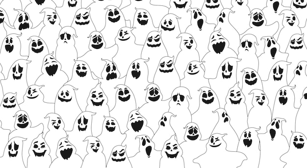 Vector cartoon halloween ghosts pattern vector background