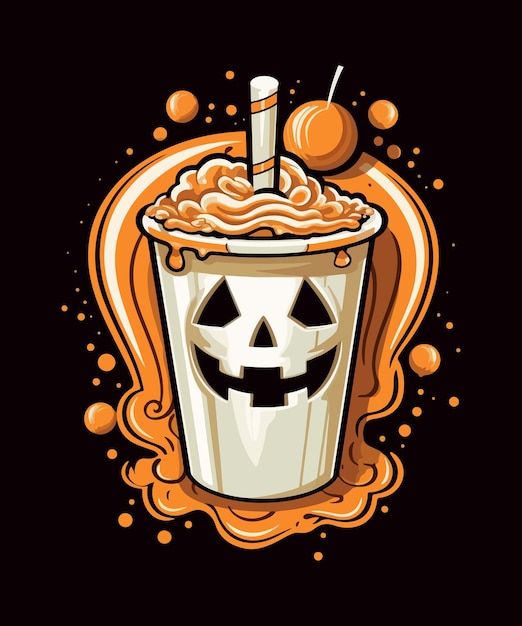 Cartoon Halloween holiday coffee drink with vector illustration