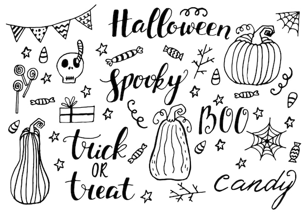 Cartoon halloween instellen vector. halloween-tekeningen vector set ontwerpelementen