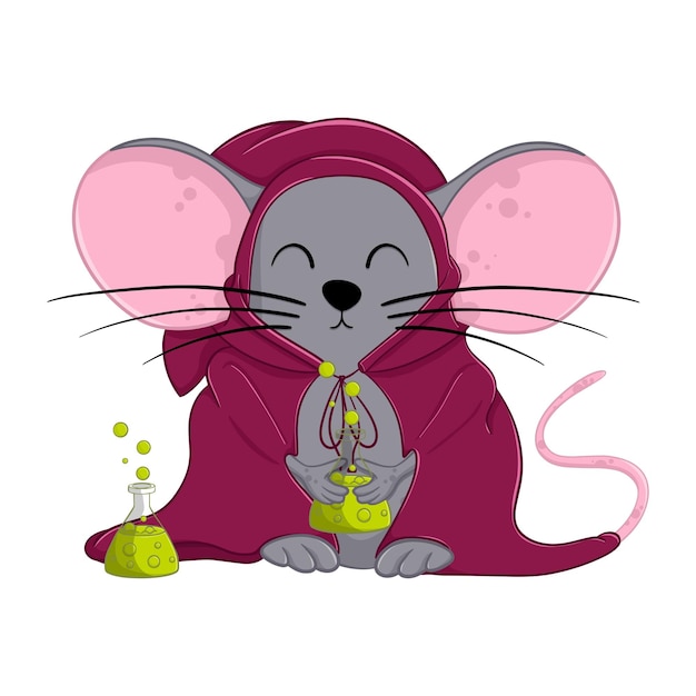 Vector cartoon halloween magican mouse funny illustration isolated