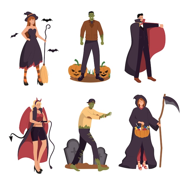 Vector cartoon halloween-personages ontwerpen