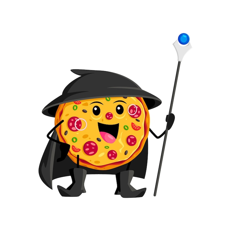 वेक्टर cartoon halloween pizza fast food mage wizard