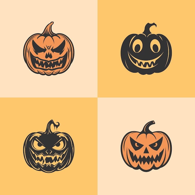 cartoon Halloween pompoen hoofd vector set