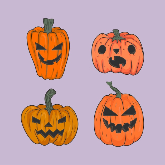 Vector cartoon halloween pumpkin collection