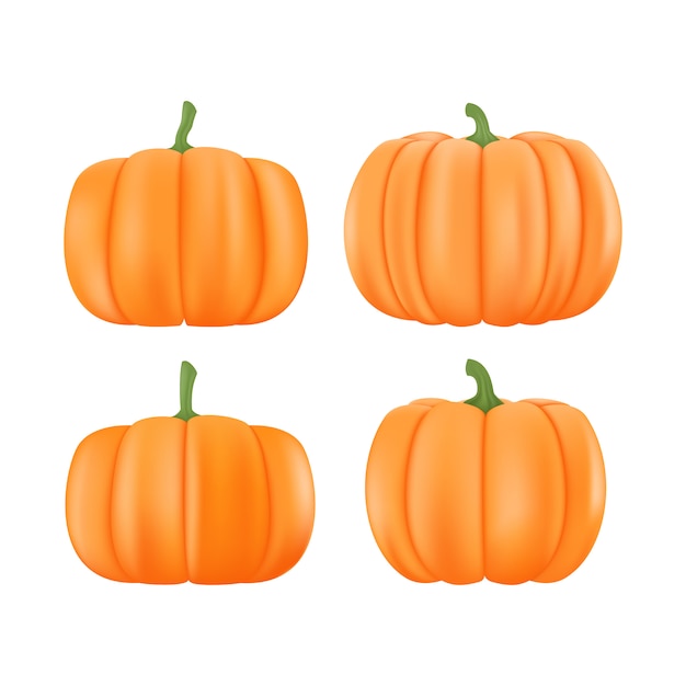 Cartoon halloween pumpkin set. Different shapes and sizes orange gourd isolated on white background. illustration