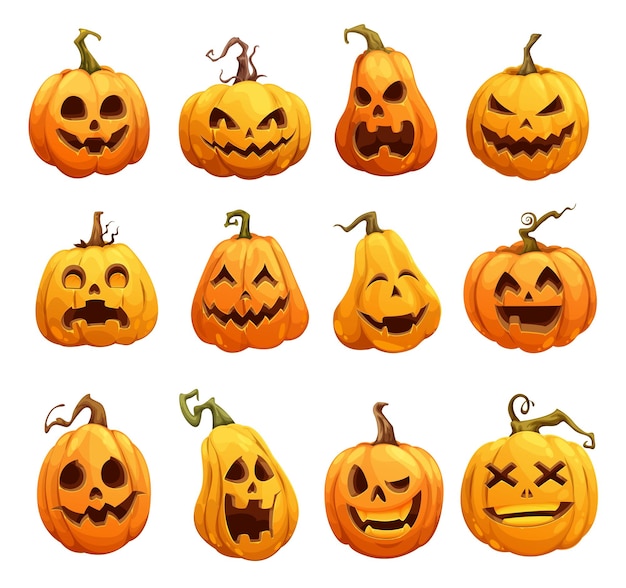 Premium Vector | Cartoon halloween pumpkins scary jack o lantern