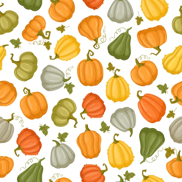 Cartoon halloween pumpkins seamless pattern autumn harvesting gourds vector background illustration