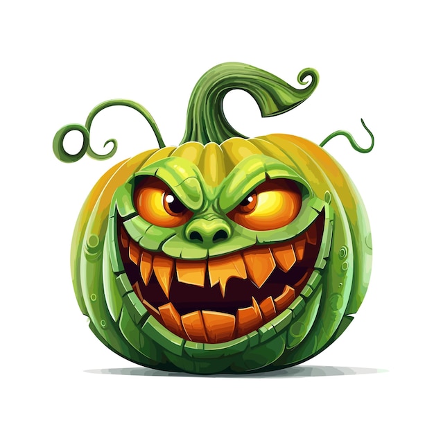 cartoon halloween themed green pumpkin illustration Vector