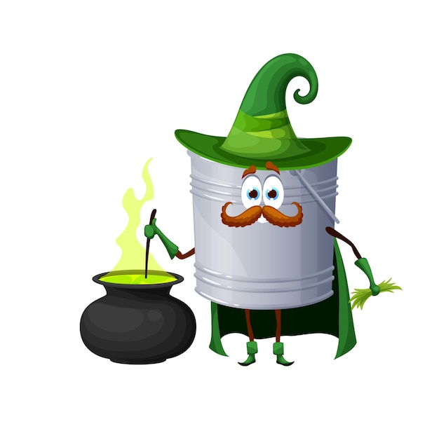 Vector cartoon halloween tin of paint wizard character