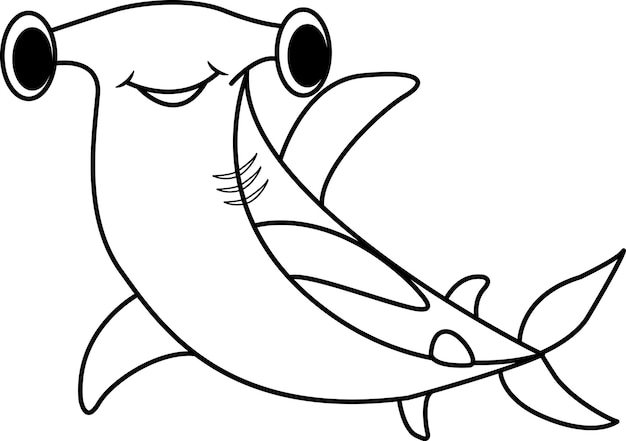 Cartoon hammerhead fish for coloring book