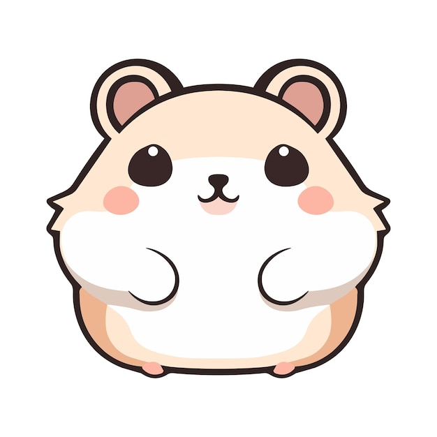 A cartoon hamster with a black outline on a white background