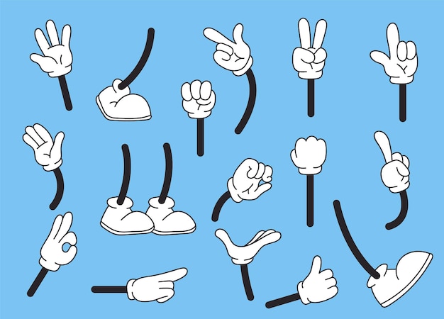 Cartoon hand been arm voet karakter komische doodle mascotte geïsoleerde set grafisch ontwerp