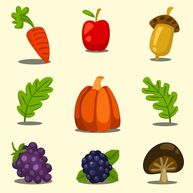 cartoon hand drawn autumn thanksgiving fruit template set