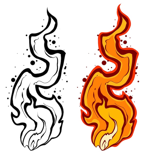 Vector cartoon hand drawn burning fire flames