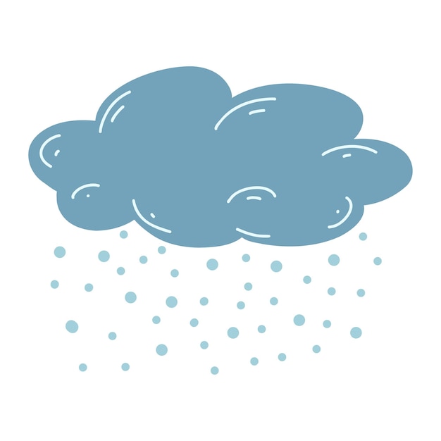 Cartoon hand drawn cloud with hail snow Vector illustration of weather forecast natural phenomena icons in childish style