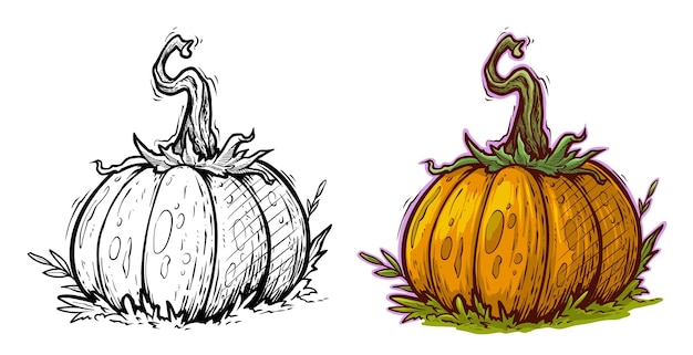 Vector cartoon hand drawn orange pumpkin