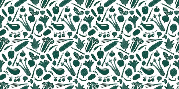 Cartoon hand drawn vegetables seamless pattern.