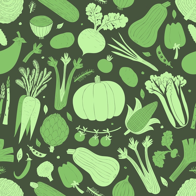 Cartoon hand drawn vegetables seamless pattern.