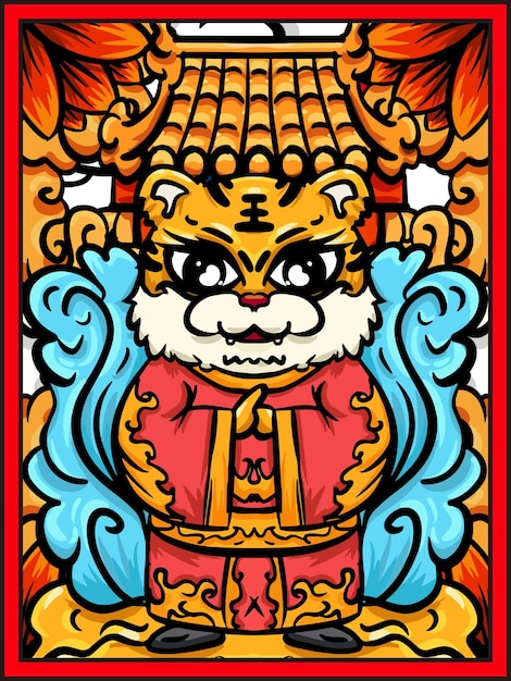 Cartoon hand getekende illustratie ontwerp van Chinees Nieuwjaar en het jaar van de tijger