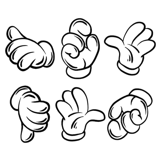 Cartoon hand gloved gesture vector set illustration