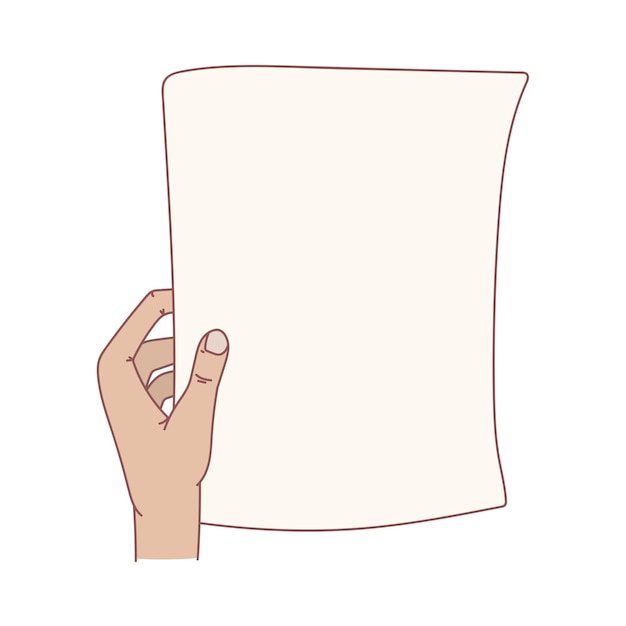 Premium Vector | Cartoon hand holding a piece of paper white blank vertical  sheet of paper mockup for advertisement information presentation message  banner