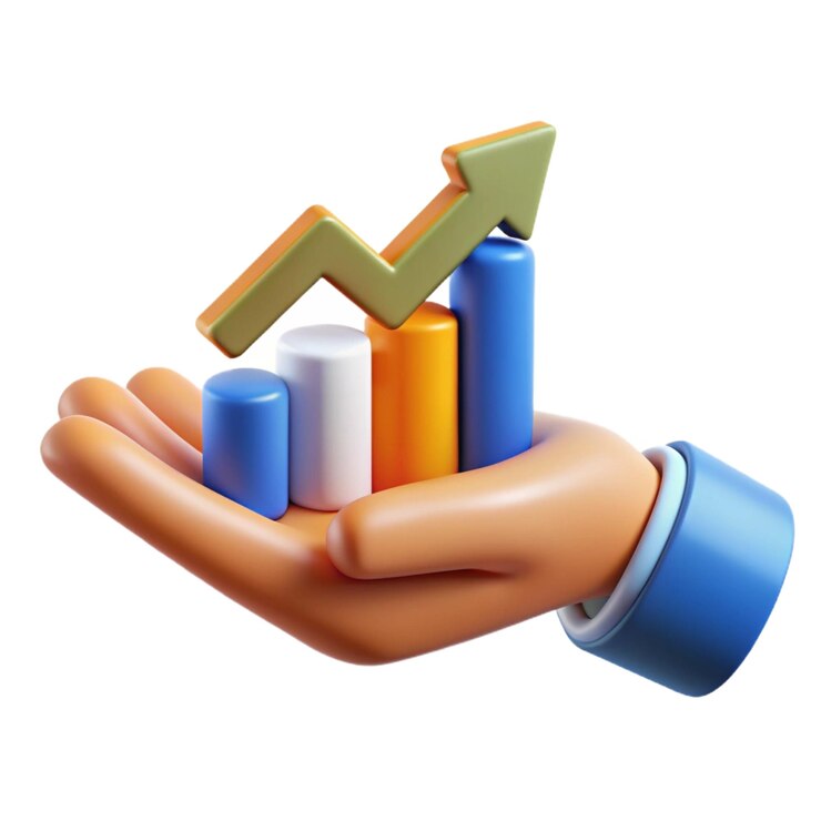 Vector cartoon hand holding upward trend chart