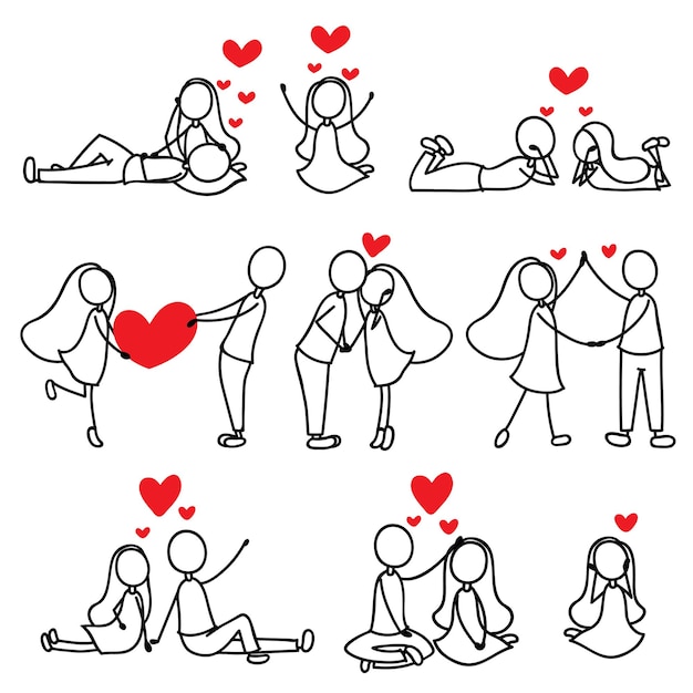 Cartoon hand line drawing love character couple