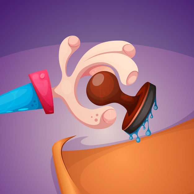 cartoon hand and stamp -business illustration. vector eps 10