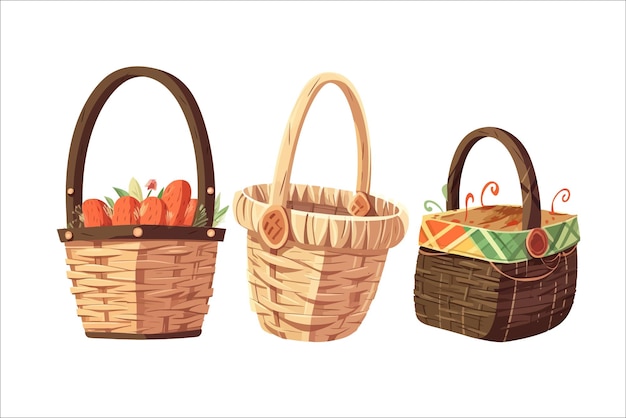 Cartoon handmade baskets Isolated on background Cartoon vector illustration