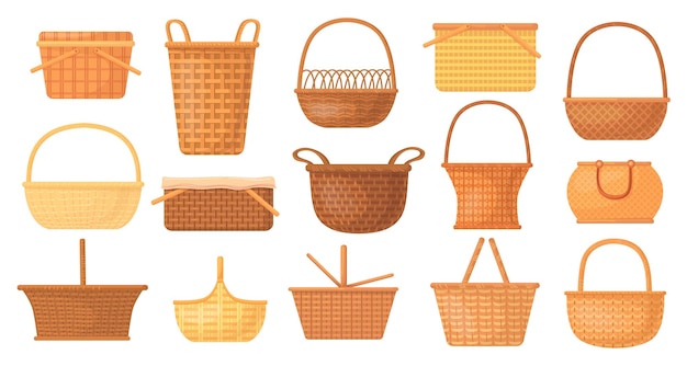 Woven Wood Basket with Handles 3d model