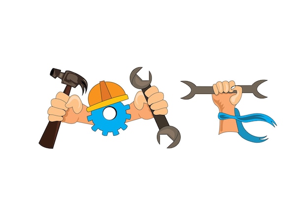 Cartoon hands holding a wrench and a wrench