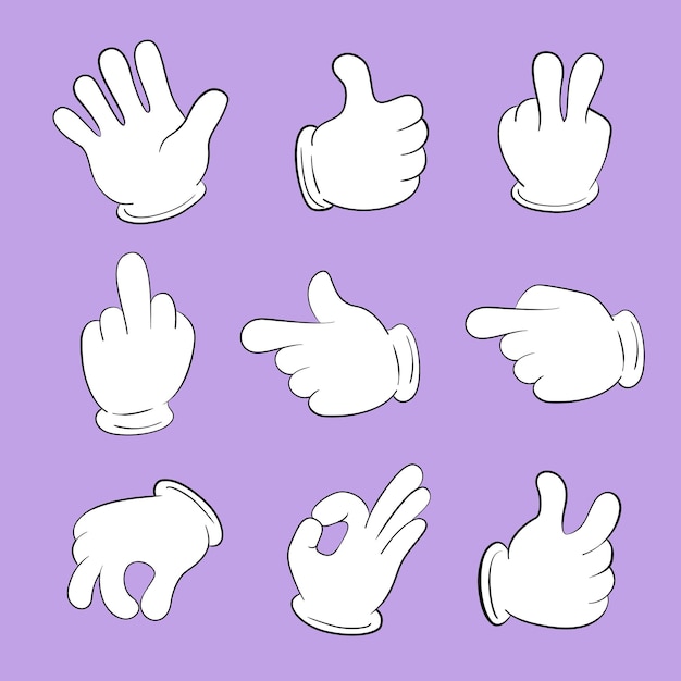 Cartoon hands set different gestures