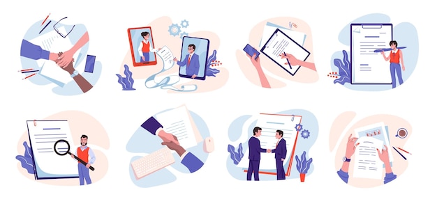 cartoon hands write arms with pens or pencils signing documents and contracts agreement concept communication or handshake people meeting and make deal vector negotiations set