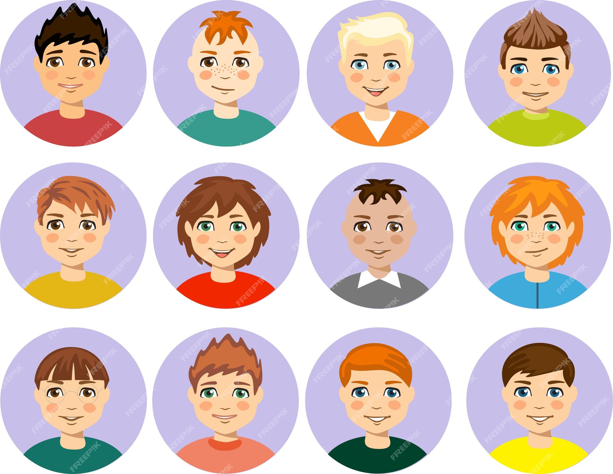 Premium Vector | Cartoon handsome boy young guy portraits human face avatar set male characters flat icons set people Premium Vector | Cartoon handsome boy young guy portraits human face avatar set male characters flat icons set people