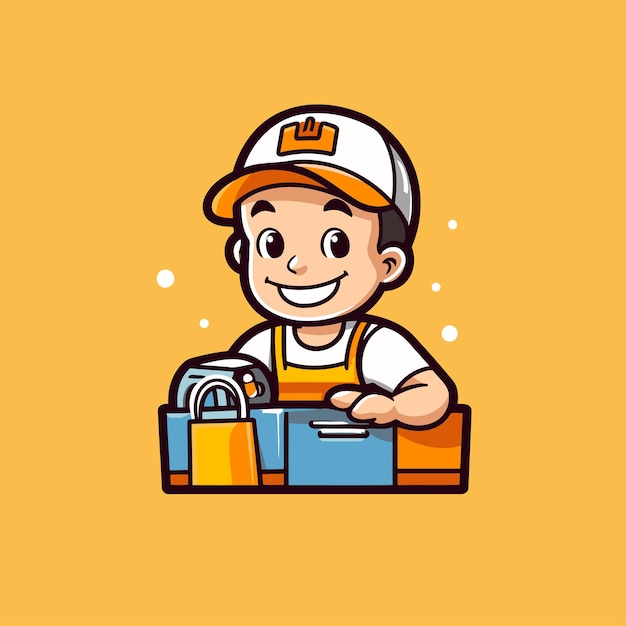 Cartoon handyman with toolbox Vector illustration flat design