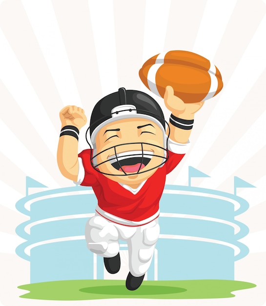 Vector cartoon of happy american football player