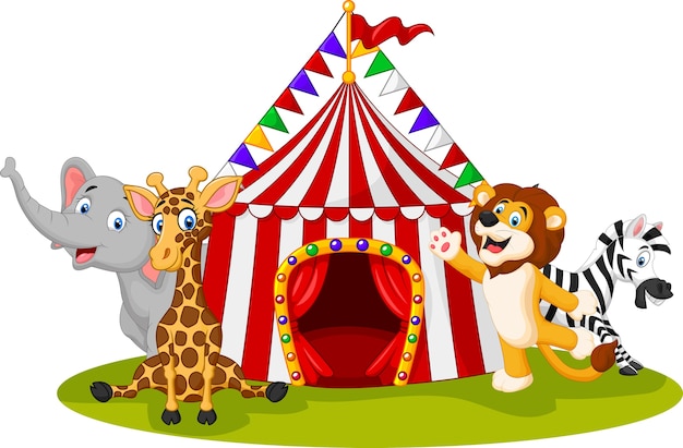 Cartoon happy animal circus and clown