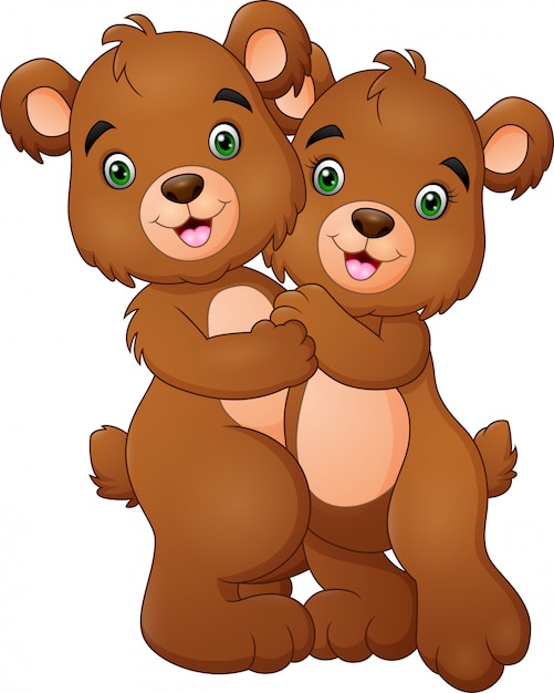 Cartoon happy bear couple hugging