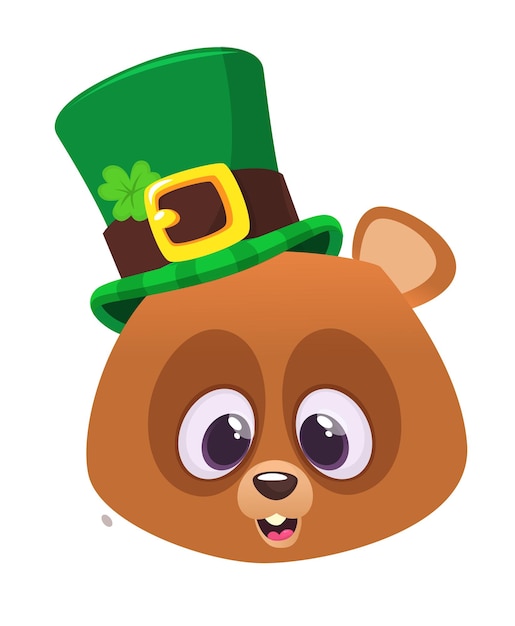 Cartoon happy bear wearing st patrick's hat with a clover vector illustration for saint patrick's day party poster design