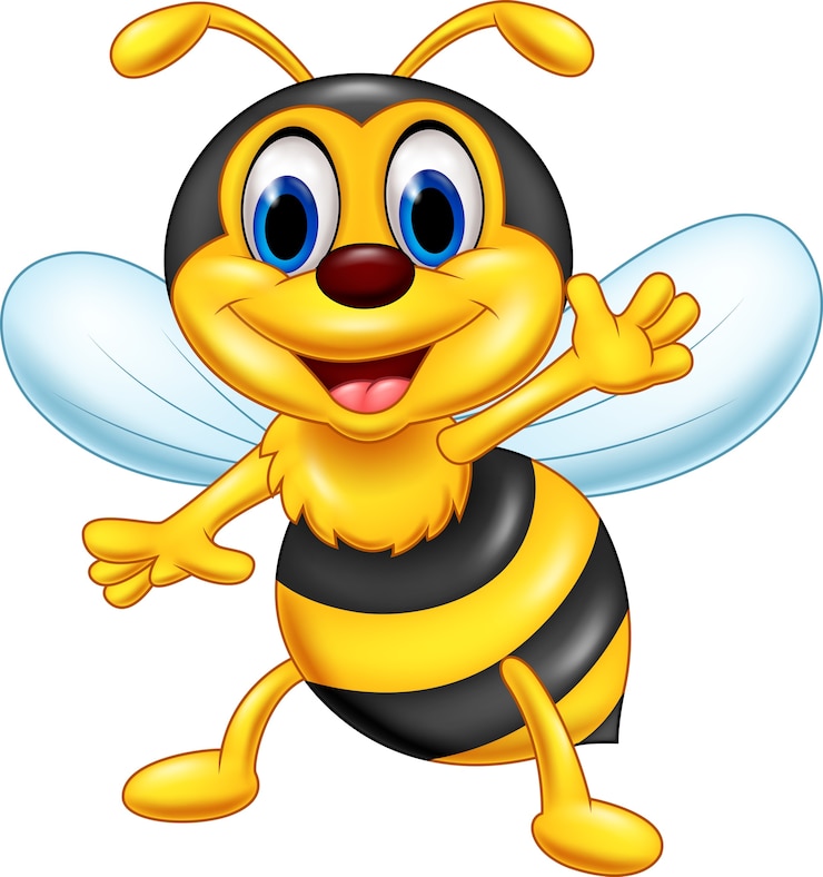 Vector cartoon happy bee waving