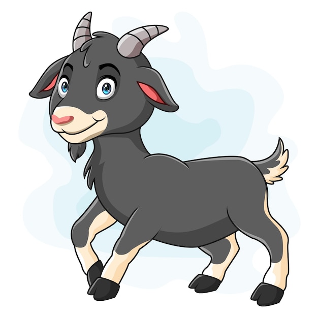 Cartoon happy black goat posing isolated on white background