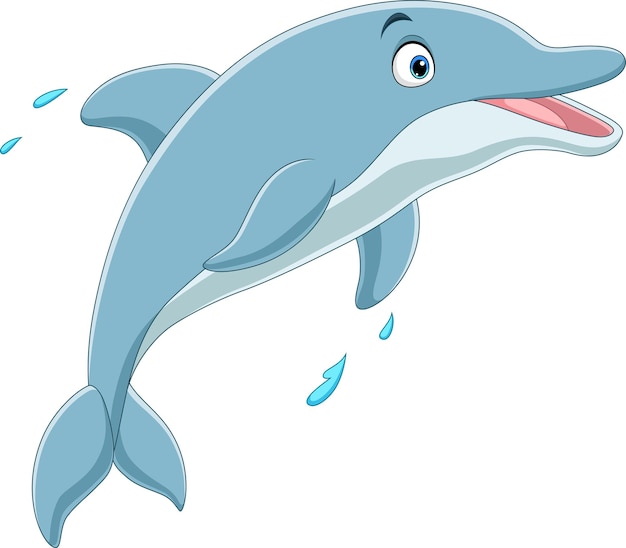 Vector cartoon happy blue dolphin jumping