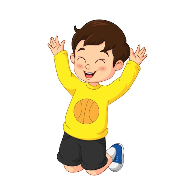 Vector cartoon happy boy and jumping