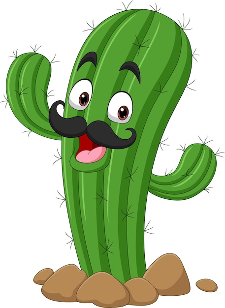 Cartoon happy cactus mascot waving hand