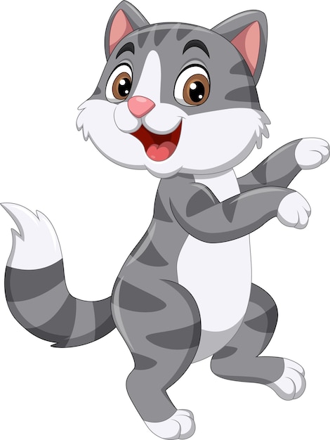 cartoon a happy cat dancing