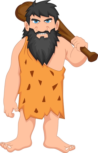 Cartoon happy caveman on white background