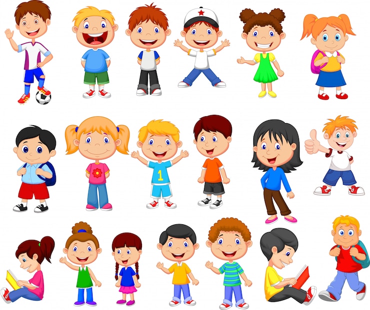 Vector cartoon happy children collection set