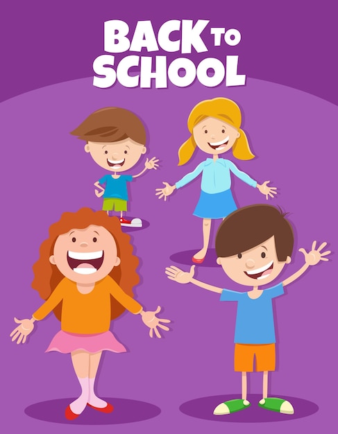 Cartoon happy children with back to school caption